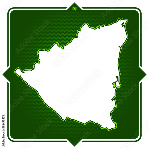 Simple outline map of Nicaragua with compas