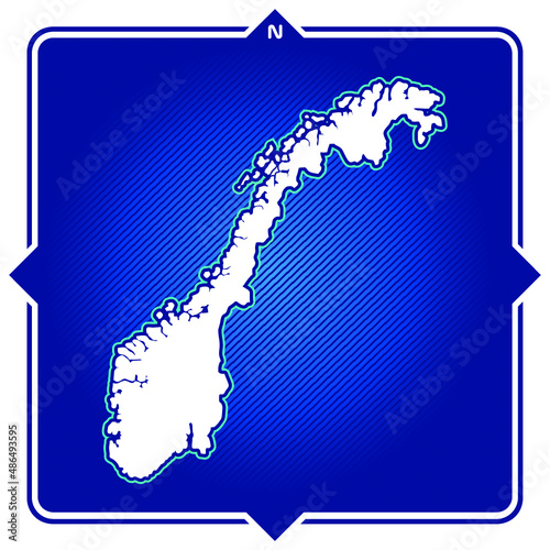 Simple outline map of norway with compas