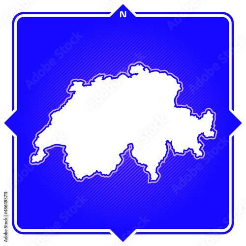 Simple outline map of Switzerland with compas