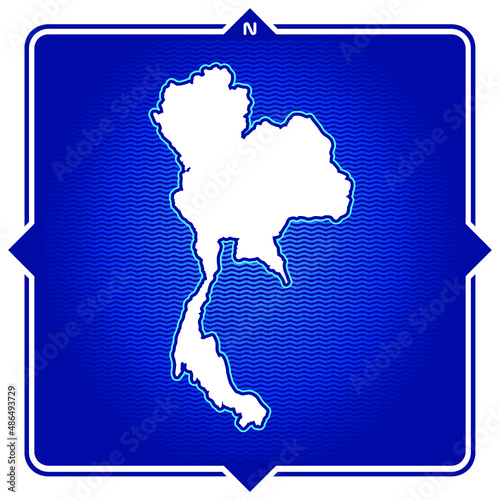 Simple outline map of thailand with compas