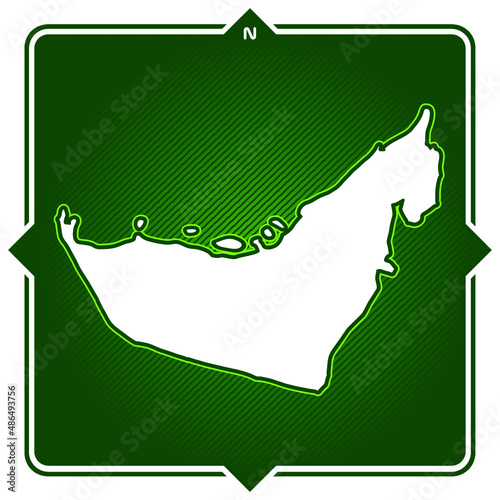 Simple outline map of UAE with compas