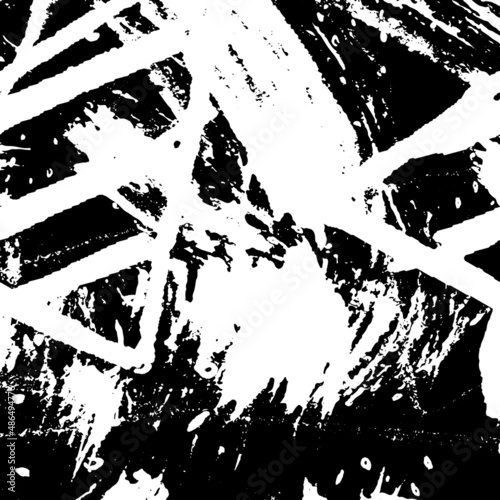 Black and white grunge. Abstract chalk strokes on a blackboard. Vector monochrome graphics. Pattern of dust, chips, destruction, dirt. Chaotic horror background