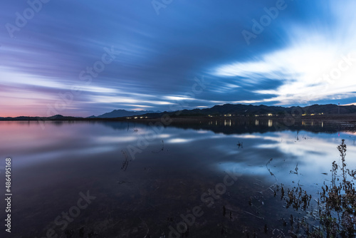 Lake sunset in Miyun mountain area, China.