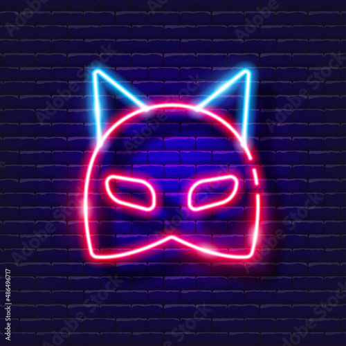 Mask for bdsm neon icon. Sex shop concept. Toys for adults. Gadgets for love. Vector sign for design, website, signboard, banner, advertisement.