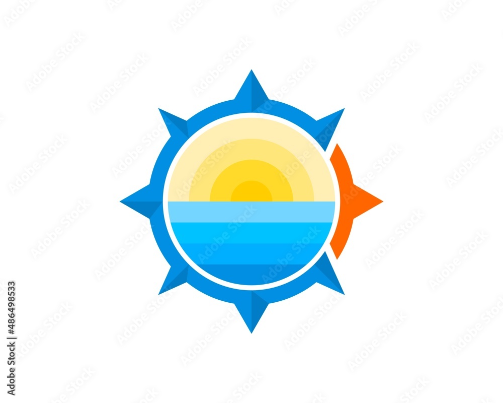 Modern compass with sunset in the beach inside Modern compass with sunset in the beach inside