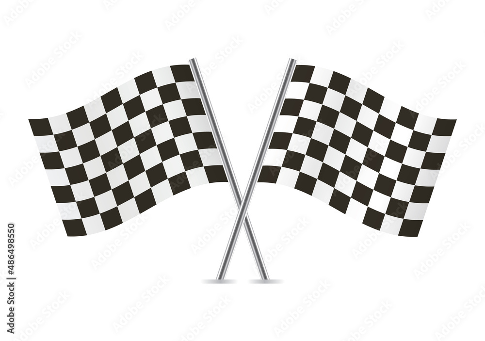 Fototapeta premium Checkered crossed flags (racing flags), isolated on white background. Vector icon set. Vector illustration.