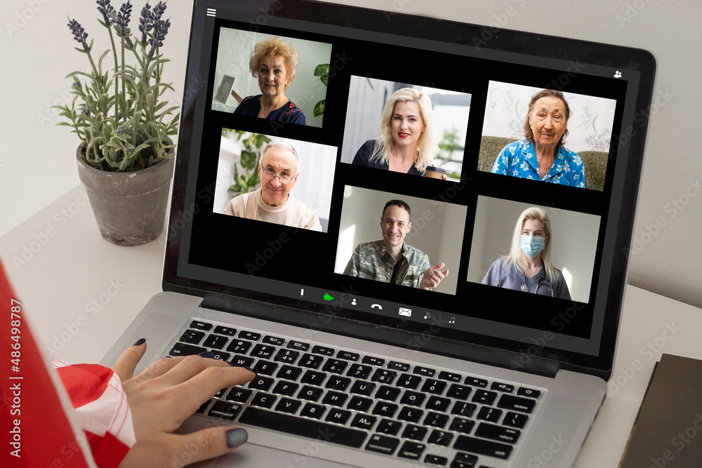 online conversation on laptop and virtual video conference meeting. online working, video call due to social distancing online conversation on laptop and virtual video conference meeting. online working, video call due to social distancing