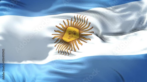 Argentinian flag is waving slow motion in full screen. Loopable 4K resolution animation. Loop ready video file.