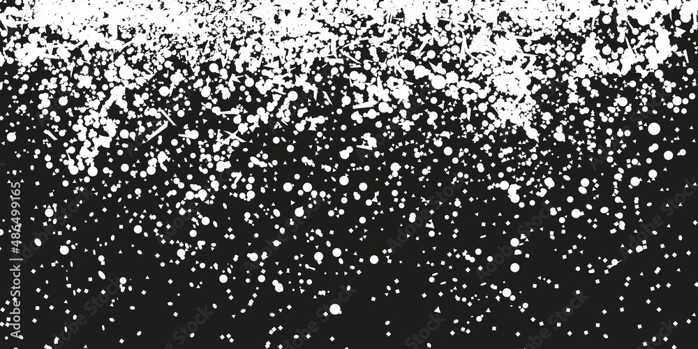 Confetti on isolated dark background. Geometric holiday texture with glitters. Image for banners, posters and flyers. Greeting cards. Black and white illustration