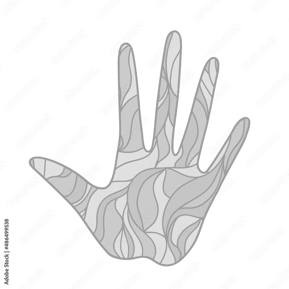 Hand with abstract patterns on isolation background. Design for spiritual relaxation for adults. Zen art. Doodle for banners, posters, t-shirts and textiles Hand with abstract patterns on isolation background. Design for spiritual relaxation for adults. Zen art. Doodle for banners, posters, t-shirts and textiles