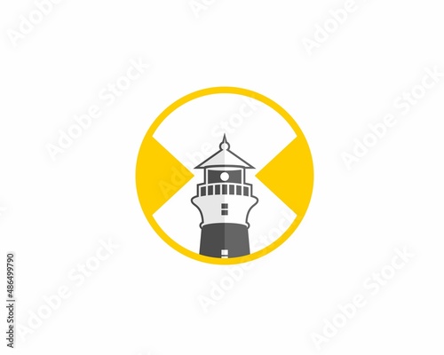 Lighthouse and yellow ray in the circle