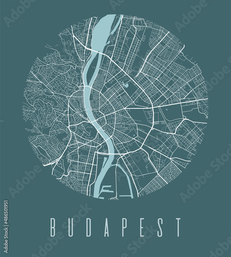 Budapest city map circle poster. Round circular road aerial view, street map vector illustration. Cityscape area panorama.