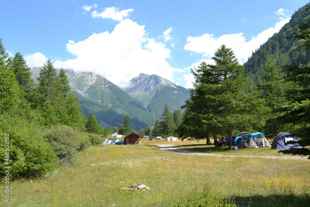 camping site in the region Queyras in the French alps in summer