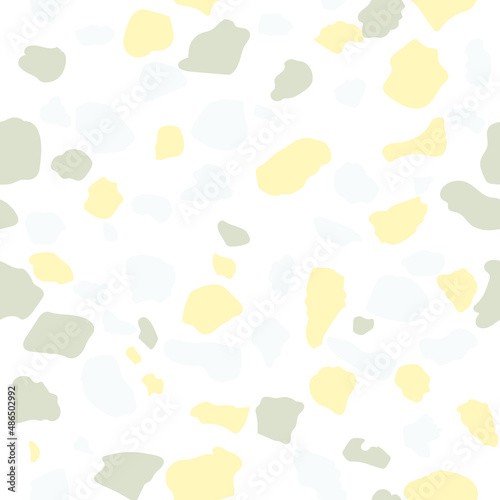 Terrazzo or granite stone seamless pattern in pastel white-yellow colors, vector re-sizable file.