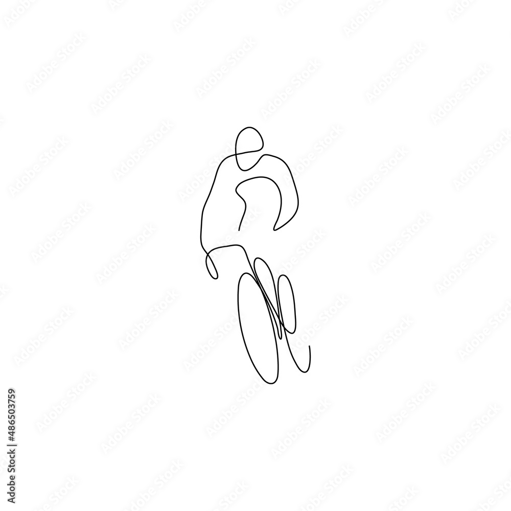 One line bicyclist. Hand drawn sketch. Vector illustration. One line bicyclist. Hand drawn sketch. Vector illustration.