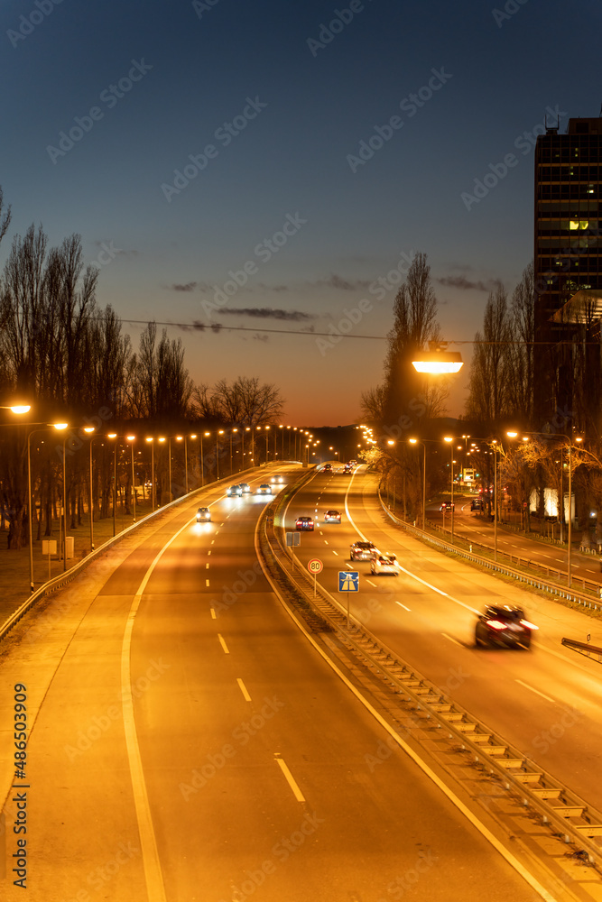 night traffic in the city of frankfurt am main, germany