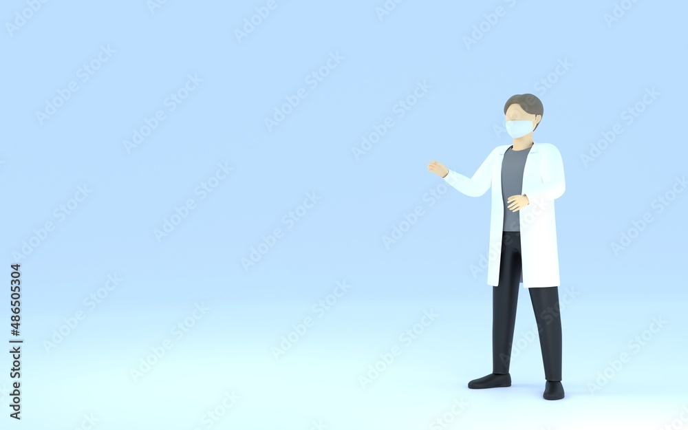 3DCG 白衣を着た医師、感情表現、驚き 3DCG 白衣を着た医師、感情表現、驚き