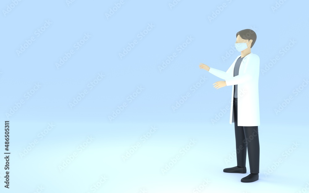 3DCG 白衣を着た医師、感情表現、驚き 3DCG 白衣を着た医師、感情表現、驚き