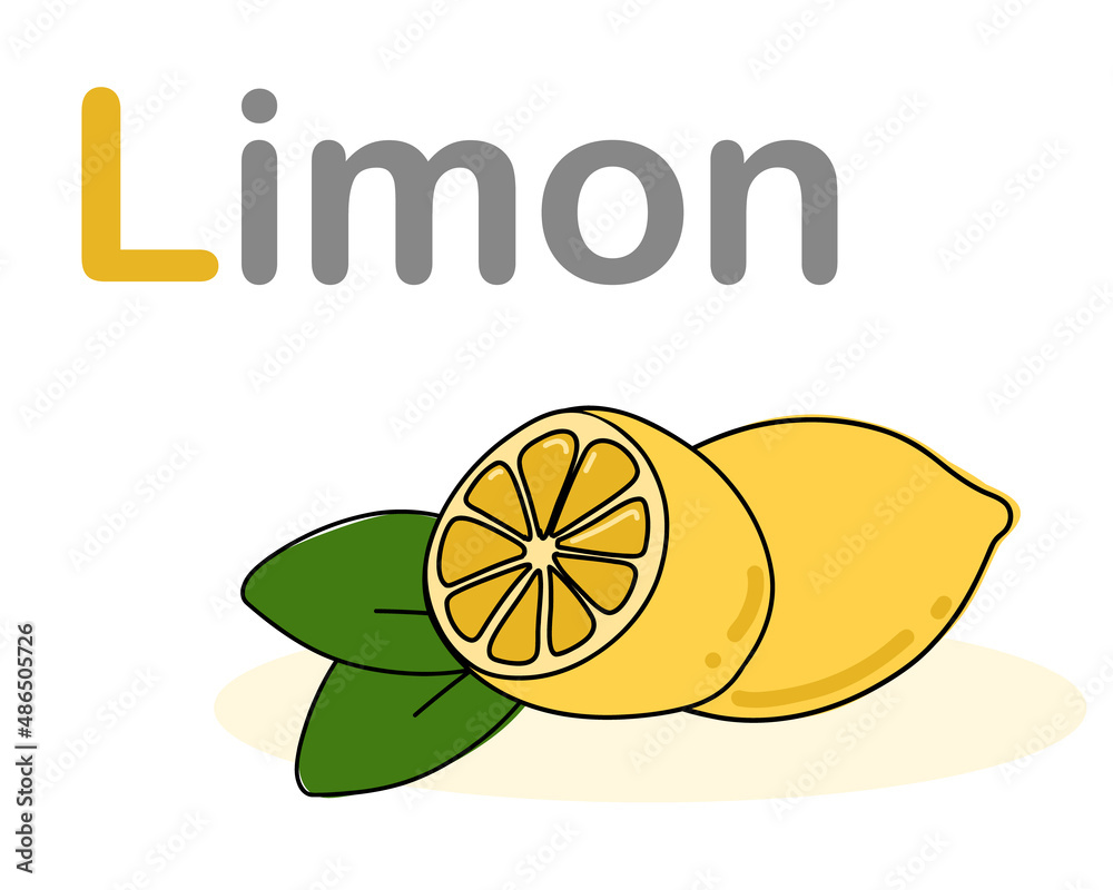 Turkish alphabet with lemon. Translation from Turkish: lemon. Vector hand drawn illustration Turkish alphabet with lemon. Translation from Turkish: lemon. Vector hand drawn illustration