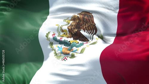 Mexican flag is waving slow motion in full screen. Loopable 4K resolution animation. Loop ready video file.