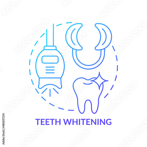 Teeth whitening blue gradient concept icon. Cosmetic dentistry abstract idea thin line illustration. Professional treatment. Remove surface stains. Isolated outline drawing. Myriad Pro-Bold font used