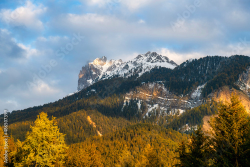 Autumn mountains view during sunset