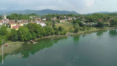 4k Aerial Drone Footage View Of Como’s lakes, Lecco lake, House on bay ,in Lombardia Italy Europe Alps
