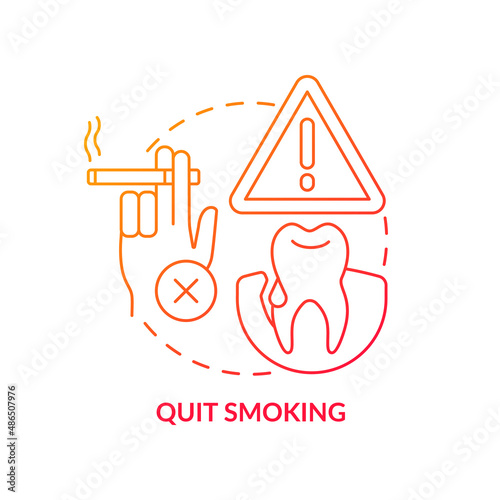 Quit smoking red gradient concept icon. Periodontal disease prevention abstract idea thin line illustration. Tooth loss risk avoiding. Isolated outline drawing. Myriad Pro-Bold font used