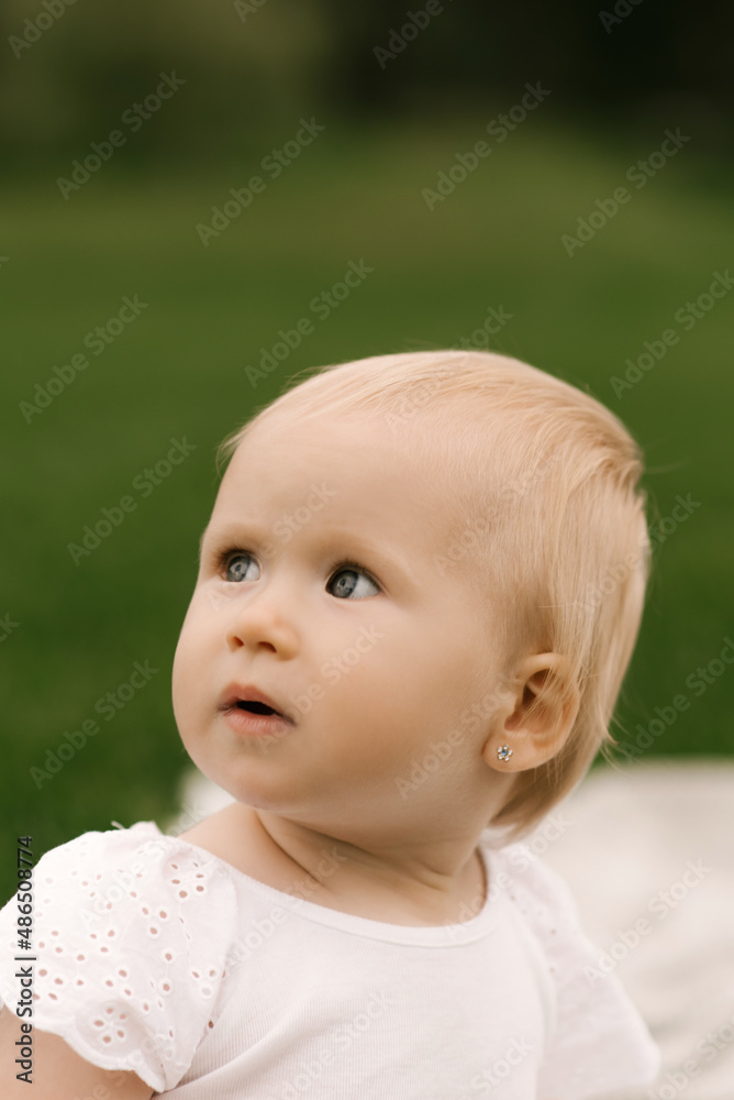 Portrait of a beautiful little happy girl in nature, picnic, family Portrait of a beautiful little happy girl in nature, picnic, family