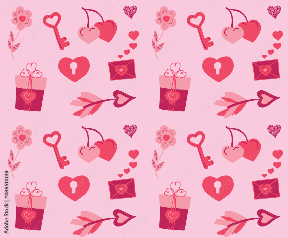 Pattern St Valentines Day collection of cute elements Hearts and love Vector Pattern St Valentines Day collection of cute elements Hearts and love Vector