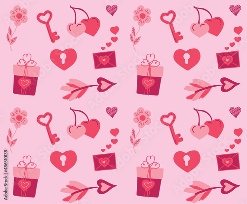 Pattern St Valentines Day collection of cute elements Hearts and love Vector