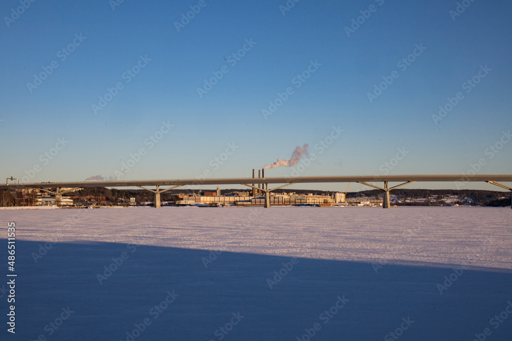 Sundsvall, Sweden A view over the frozen city on a winter day. 