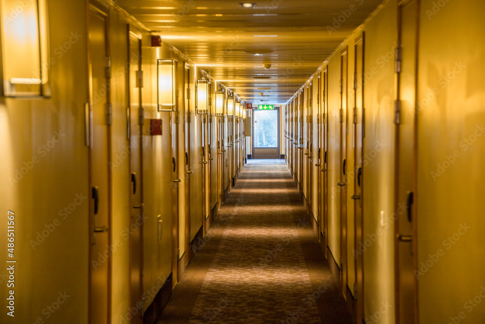 Sundsvall, Sweden A hotel corridor with doors to hotel rooms.