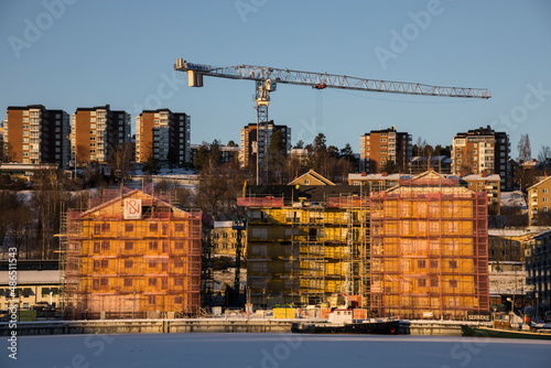 Sundsvall, Sweden New apartment building construction in Sundsvall harbour.