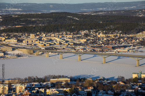 Sundsvall, Sweden A view over the frozen city on a winter day.  photo