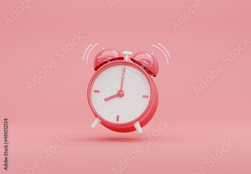 3D illustration Pink alarm clock on pink background with copy space. Minimalistic background, concept of time