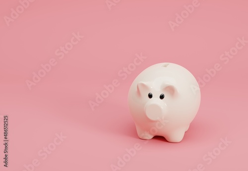 3D illustration, White Piggy Bank on pink background with copyspace.