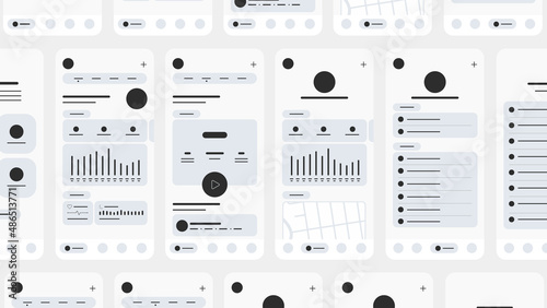 Set of UI UX Wireframes, GUI screens any app flat design template for mobile apps, responsive website application wireframes. Web design UI kit. photo