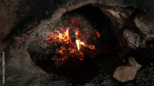 Burning charcoal in stove for cooking food or barbecue and another food of Thailand.