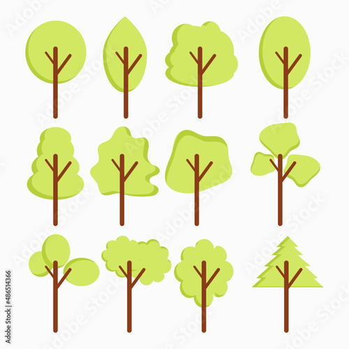 set of green tree plant illustration