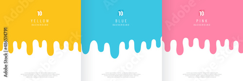 Set of abstract yellow, pink and light blue fluid flowing drop. Milk melting. Minimal style. Simple flat trendy color design for presentation, flyer, brochure, website, book, etc. Vector illustration