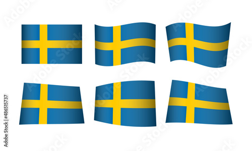 Swedish Flag Sweden Flags Vector Icon Set Wave Wind Wavy National Symbol Midsommar Midsummer Sverige Scandinavia Stickers Badge Nordic North Country State Europe 3D Realistic Glad Midsommar