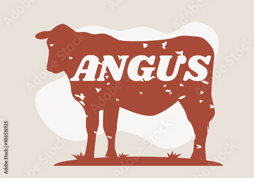 Angus silhouette. isolated angus silhouette. vintage retro print cow silhouette for meat business, meat shop, restaurant menu.