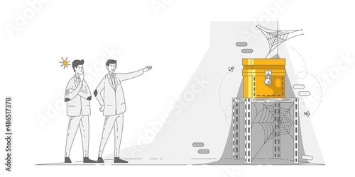 Illustration people show dusty, dirty cornel with idea box. direct people to get idea.
