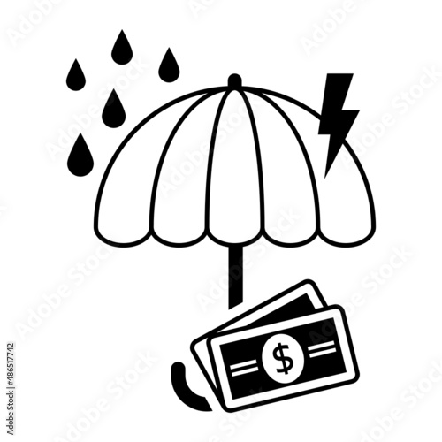 Payment protection coverage Concept, umbrella with bills stormy weather stock illustration, Credit Insurance Vector Icon Design, Financial loss Protection Symbol, Risk management Sign, 