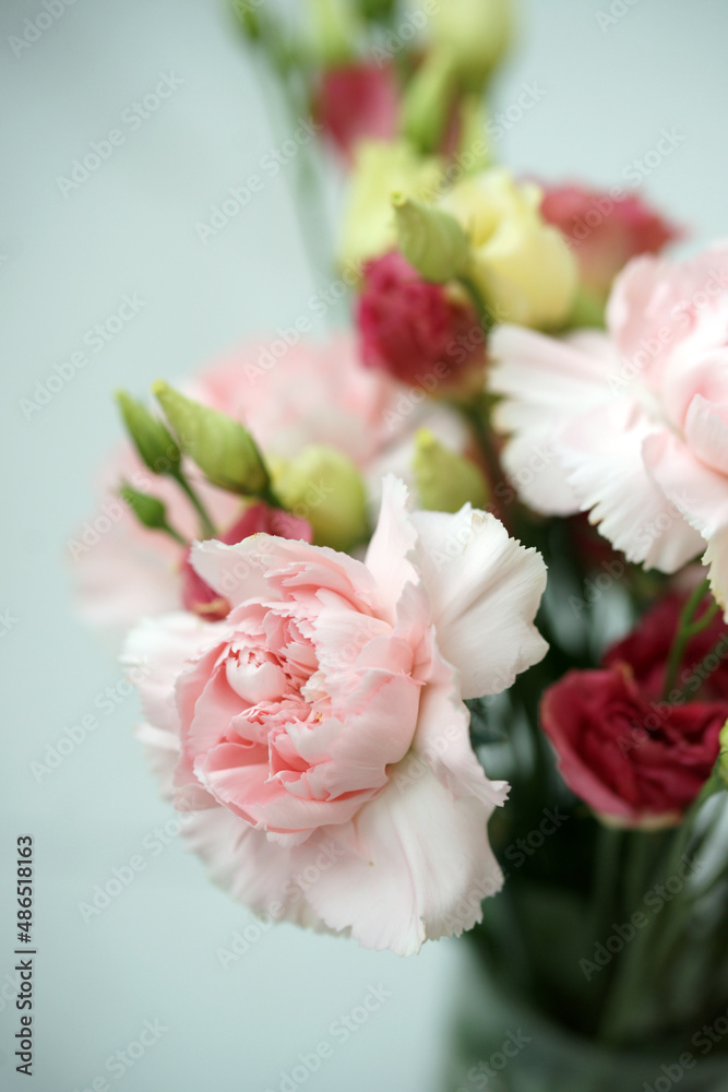Bouquet with pink carnations and eustoma Bouquet with pink carnations and eustoma
