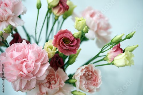 Bouquet with pink carnations and eustoma