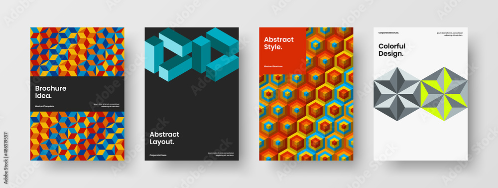 Fototapeta premium Unique booklet A4 design vector illustration collection. Bright mosaic pattern leaflet template composition.
