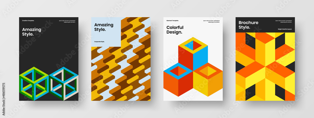 Fototapeta premium Premium geometric pattern magazine cover illustration bundle. Colorful poster vector design template set.