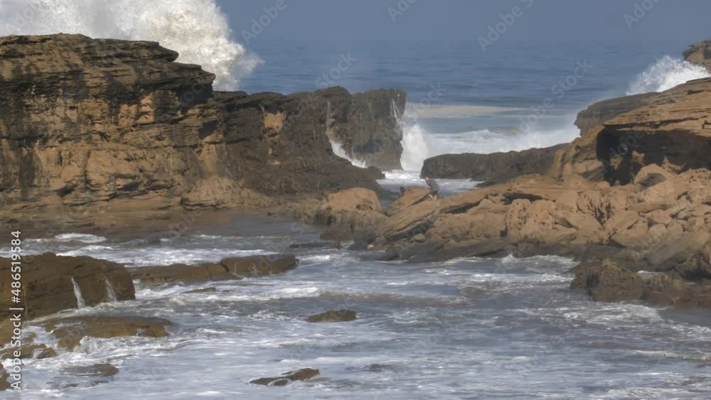Huge Violent Waves Breaking on Rock Cliffs on Atlantic Ocean in Morocco Huge Violent Waves Breaking on Rock Cliffs on Atlantic Ocean in Morocco